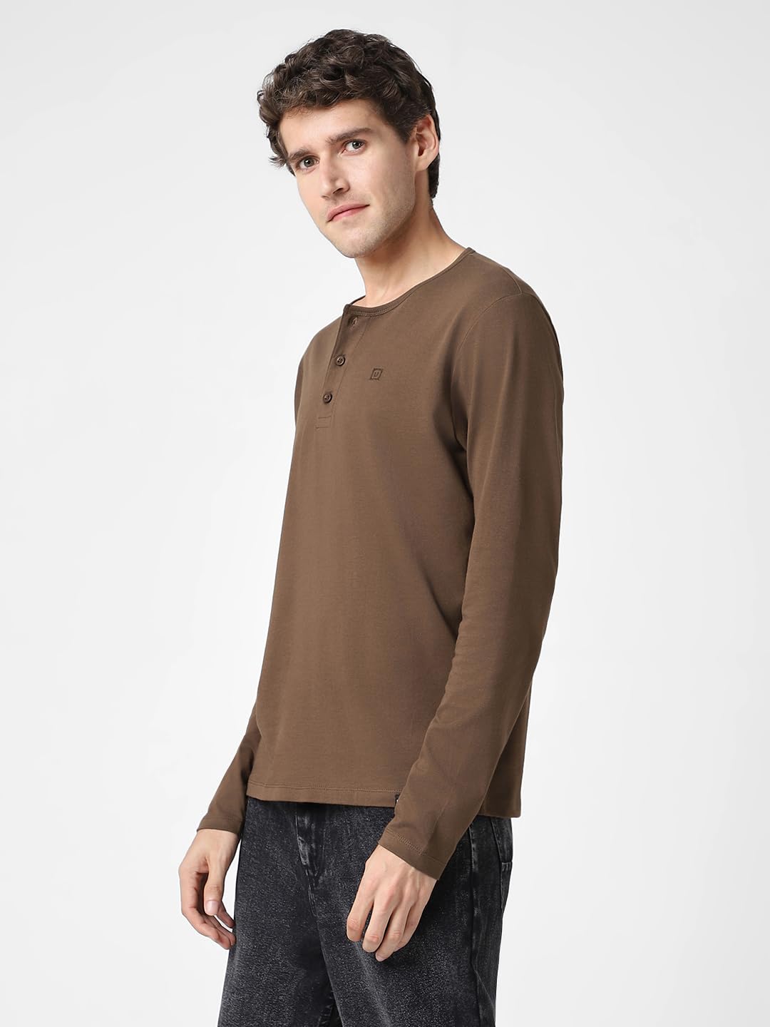 Urbano Fashion Men's Cocoa Brown Henley Neck T-Shirt - Image 4