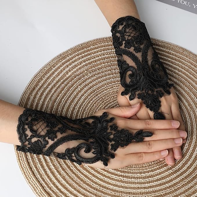 YUPPIN Fingerless Lace Gloves for Women - Black - Image 3