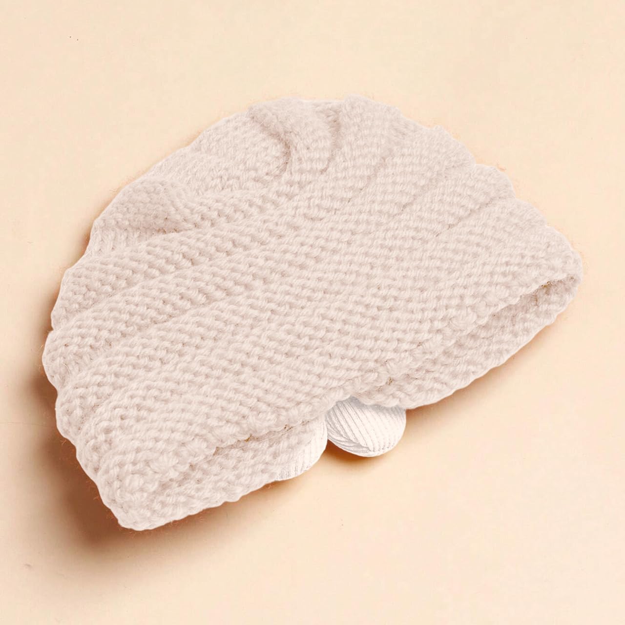 Baby Wool Cap with Flower - Unisex Off-White - Image 5