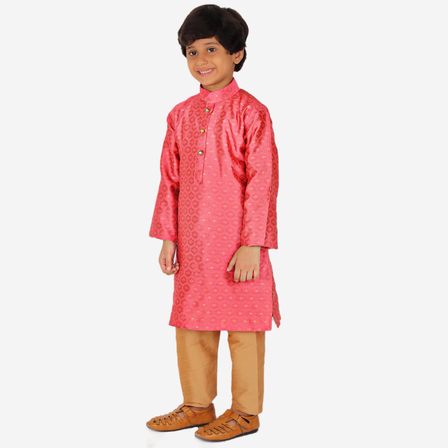 Pro-Ethic Kids Silk Kurta Pyjama Set - Pink - Image 3
