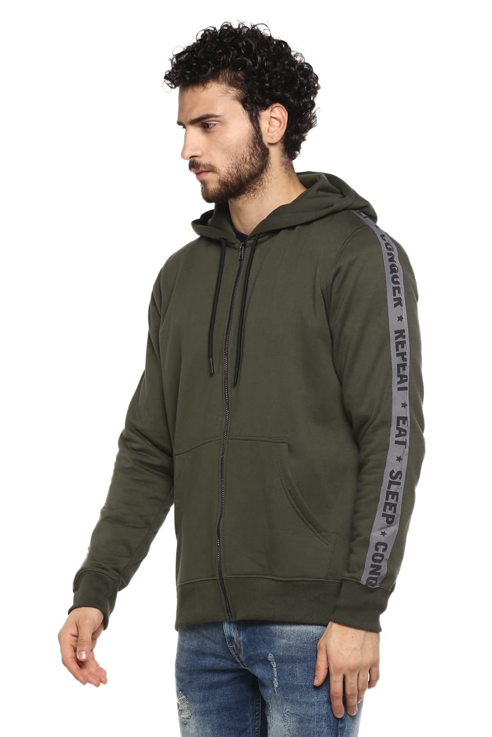 Alan Jones Men Cotton Blend Hooded Sweatshirt - Olive