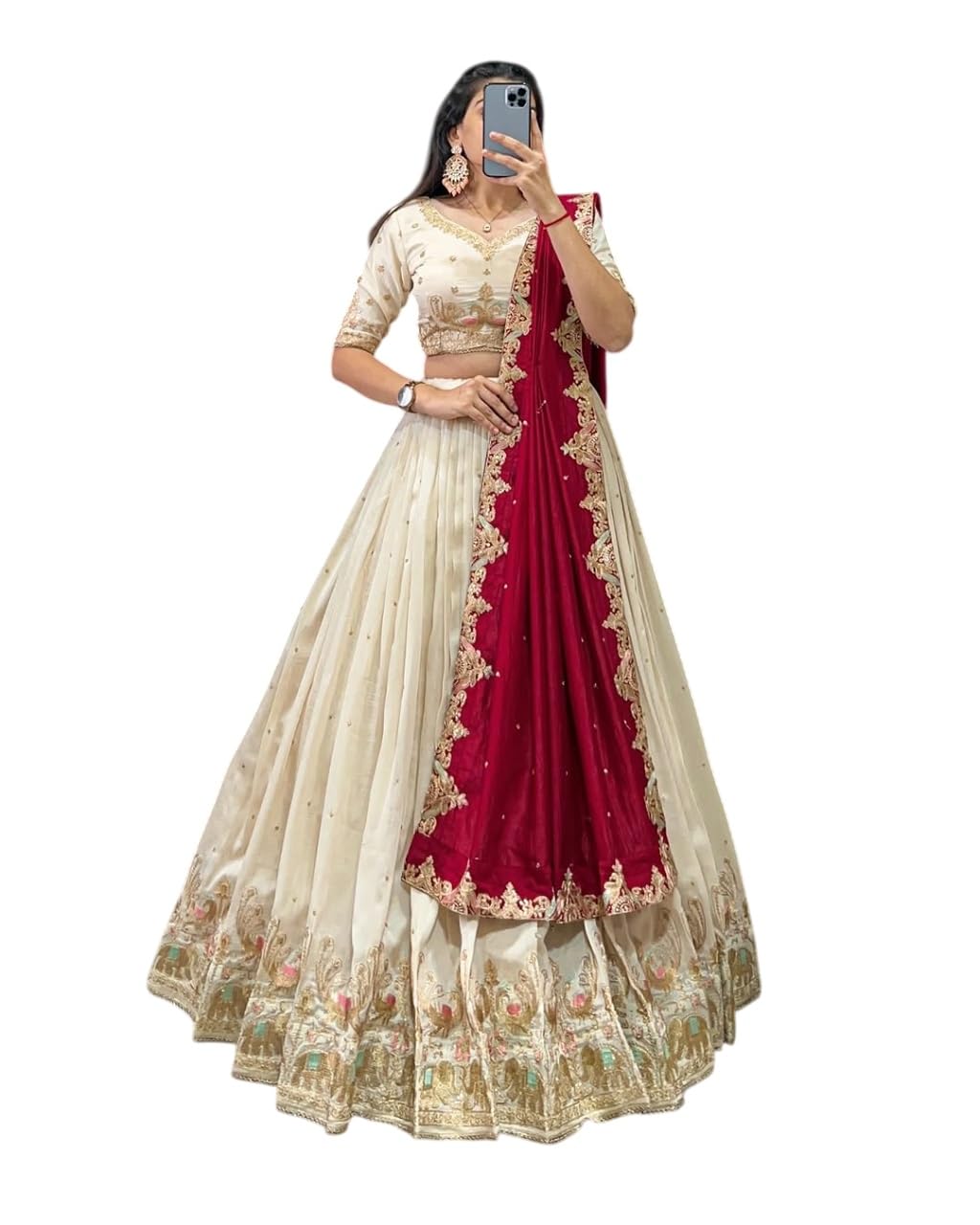 SATVASHIV Women's Vichitra Embroidered Lehenga Choli
