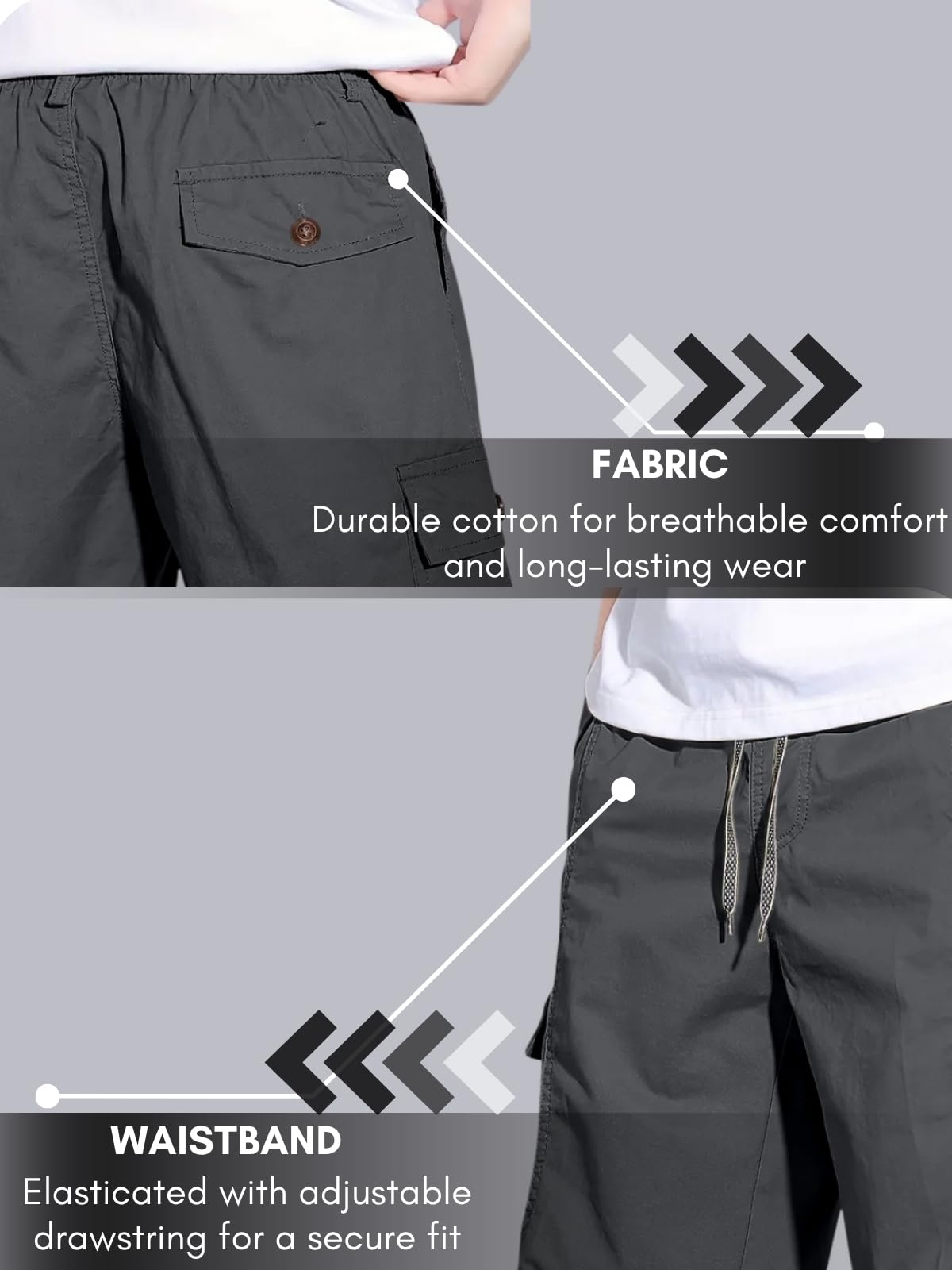 GRECIILOOKS Men's Grey Cotton Cargo Shorts - Image 5