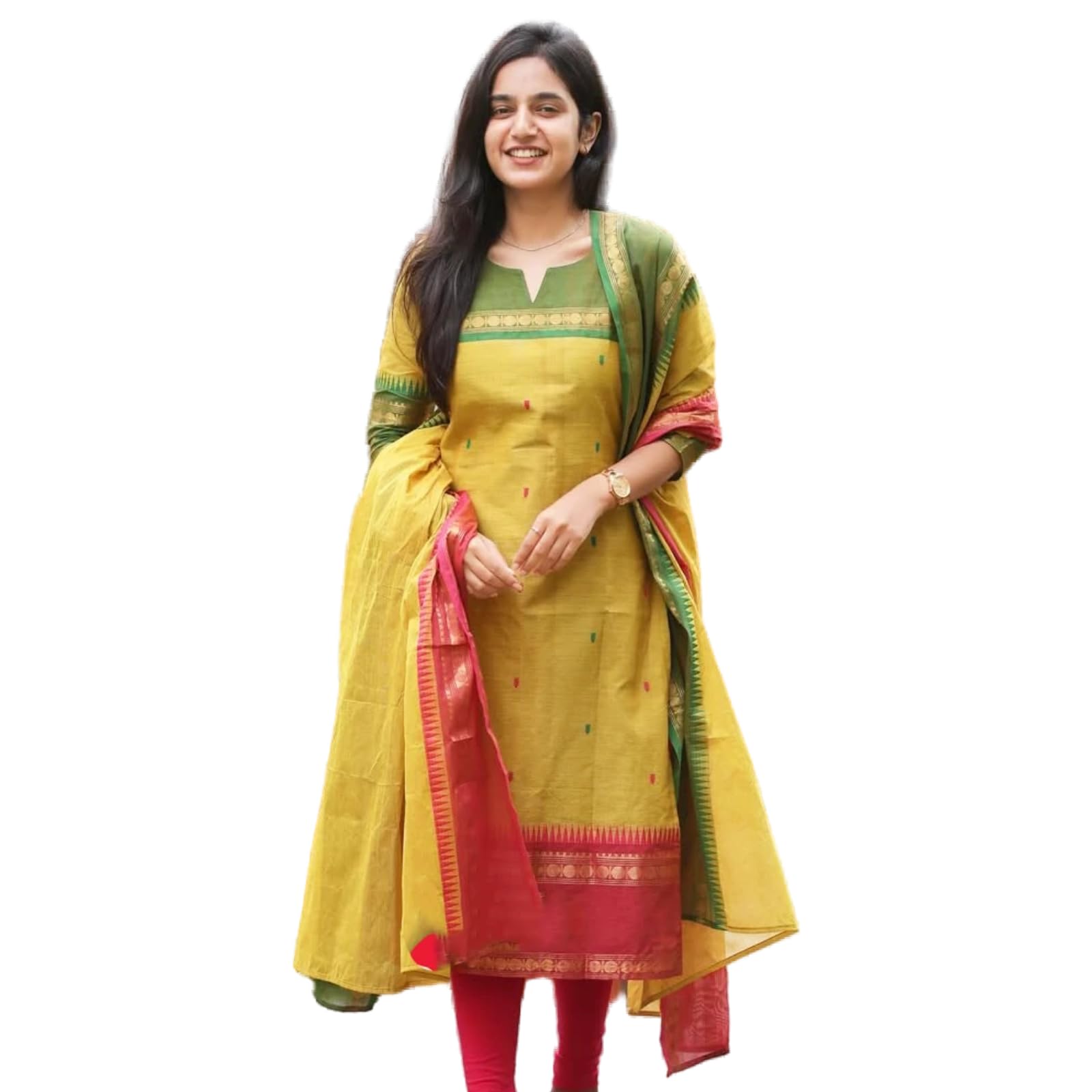 TWINLIGHT Women's Kanchi Cotton Kurta and Dupatta Set - Yellow