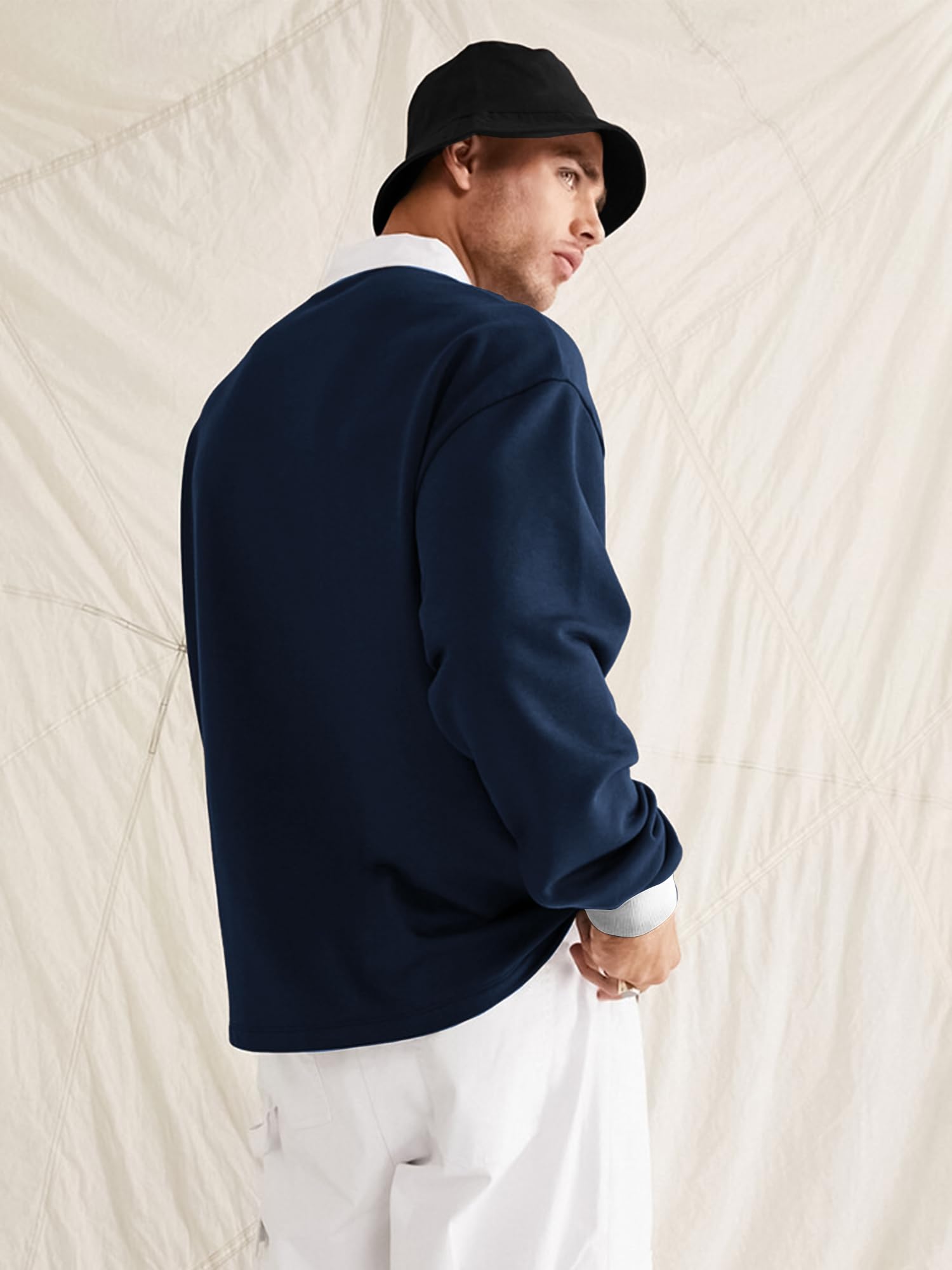 Jump Cuts Mens Printed Polo Neck T-Shirt - Navy - Image 2