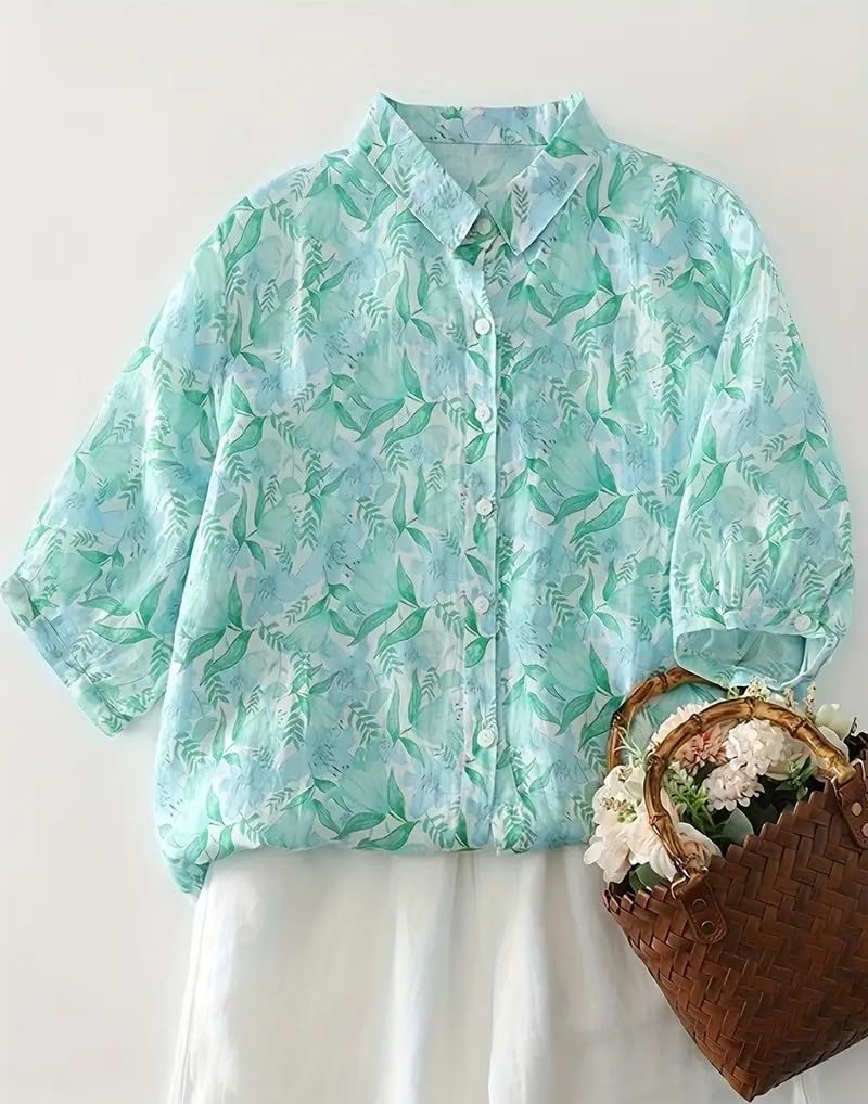 Gufrina Women's Sea Green Floral Print Shirt - Image 3