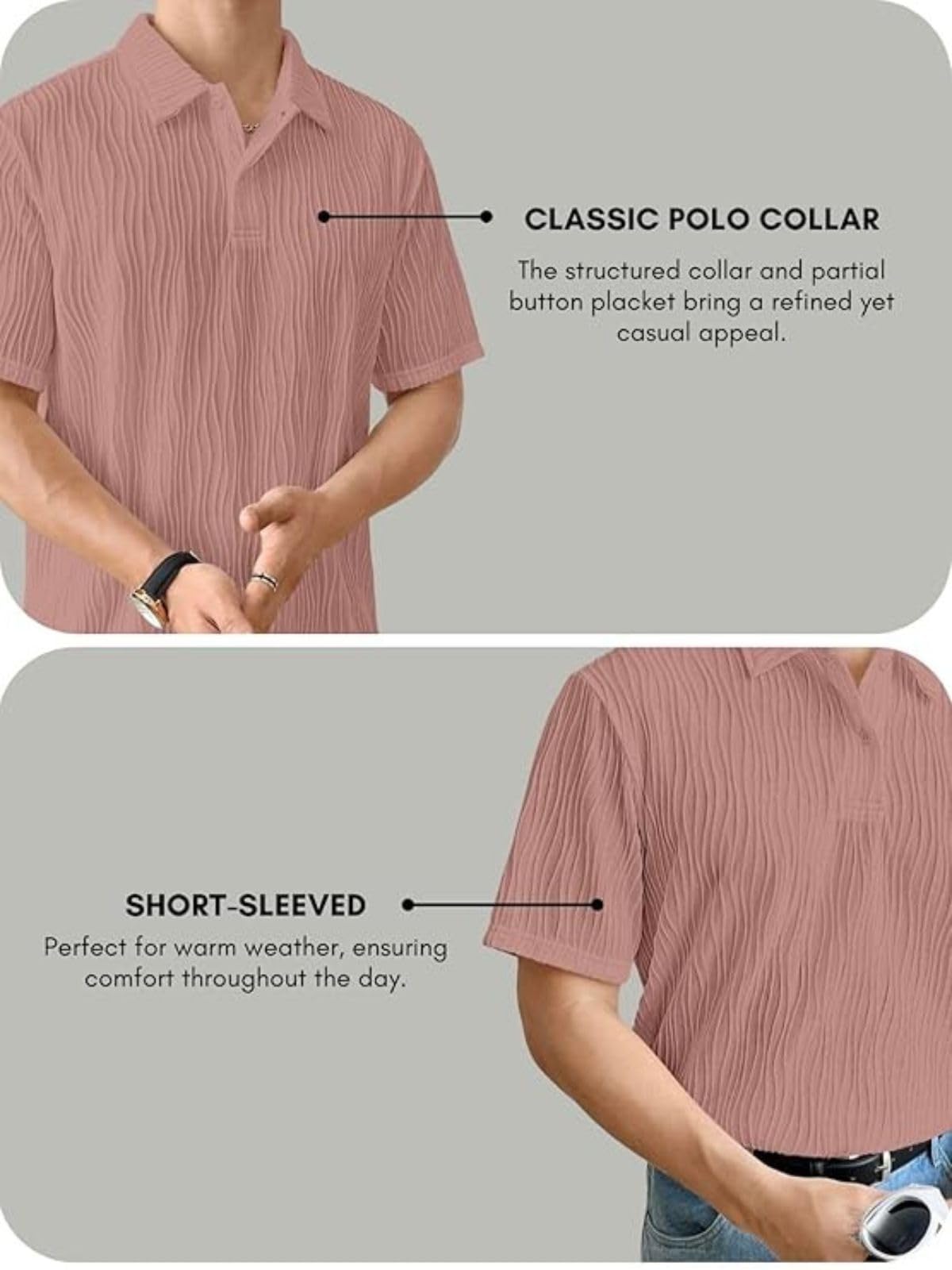 Leriya Fashion Men's Cotton Polo T-Shirt - Pink - Image 5