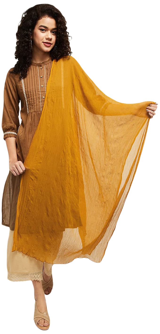 Max Mustard Gold Solid Nylon Dupatta for Women