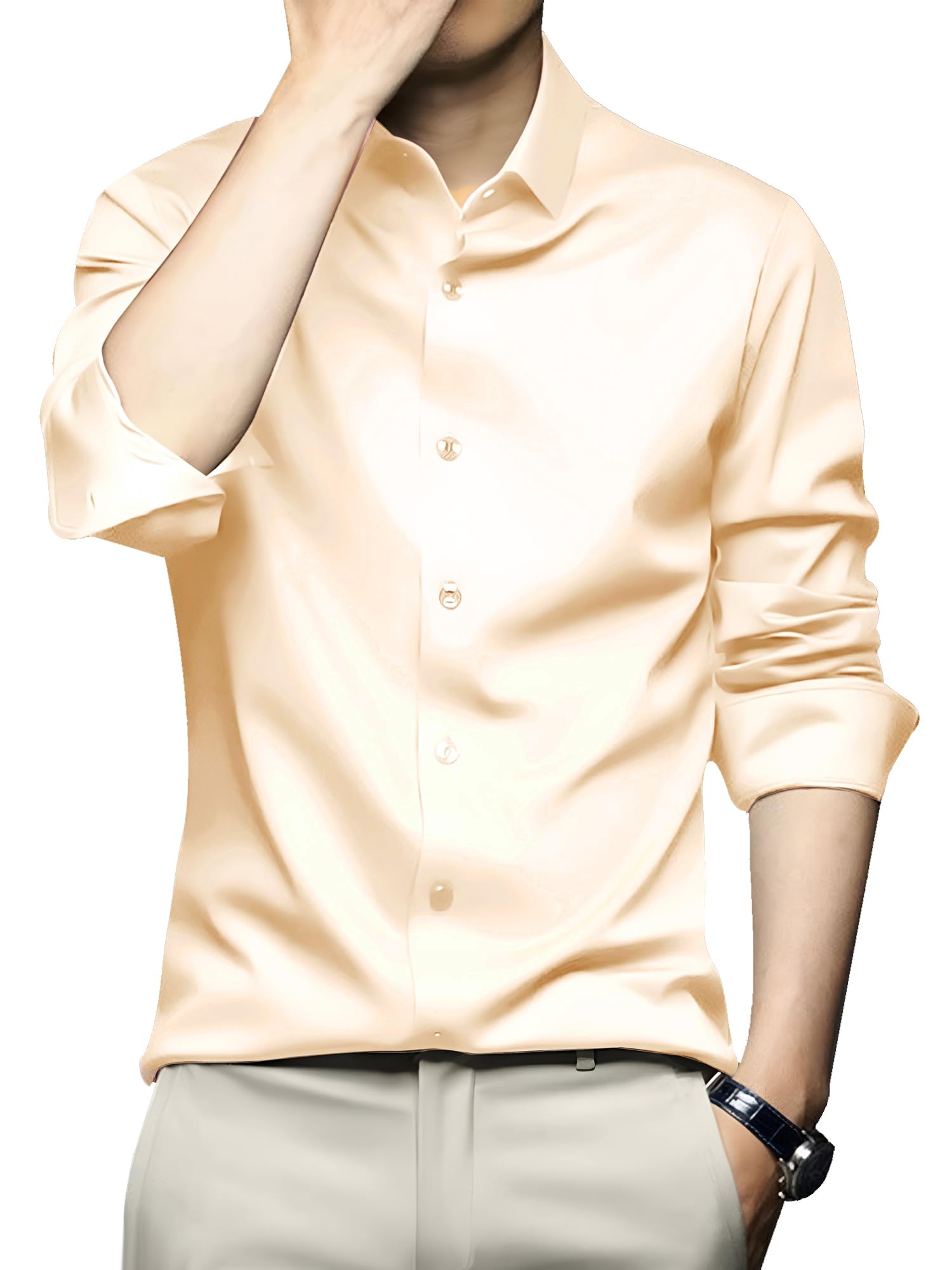 CVC Cream Satin Formal Shirt for Men