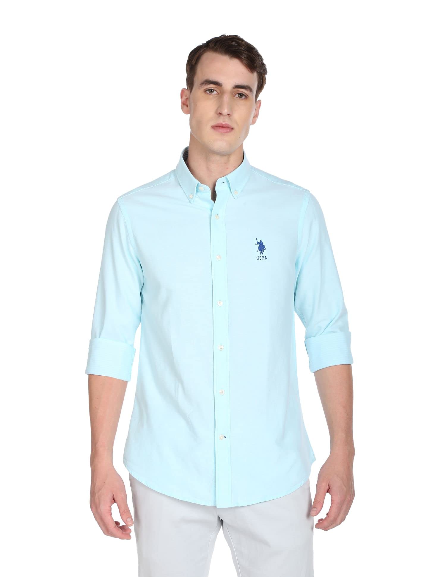 U. S. POLO ASSN. Men's Cotton Solid Polo Shirt - Aqua