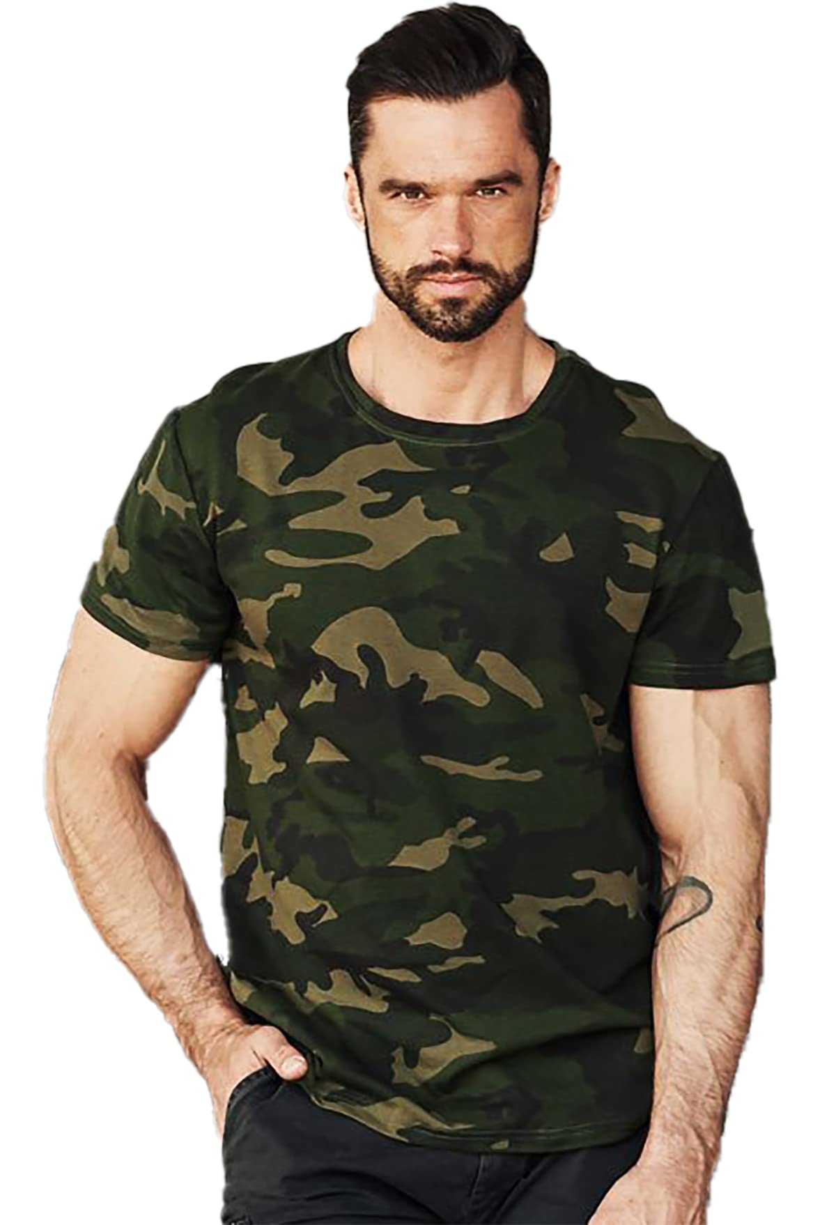 LEOTUDE Men's Cotton T-Shirt - Olive