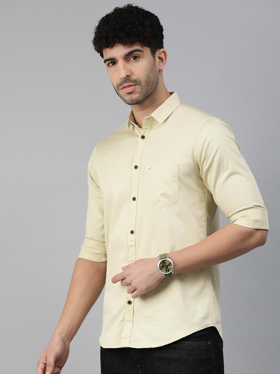 Majestic Man Beige Cotton Casual Shirt for Men - Image 2