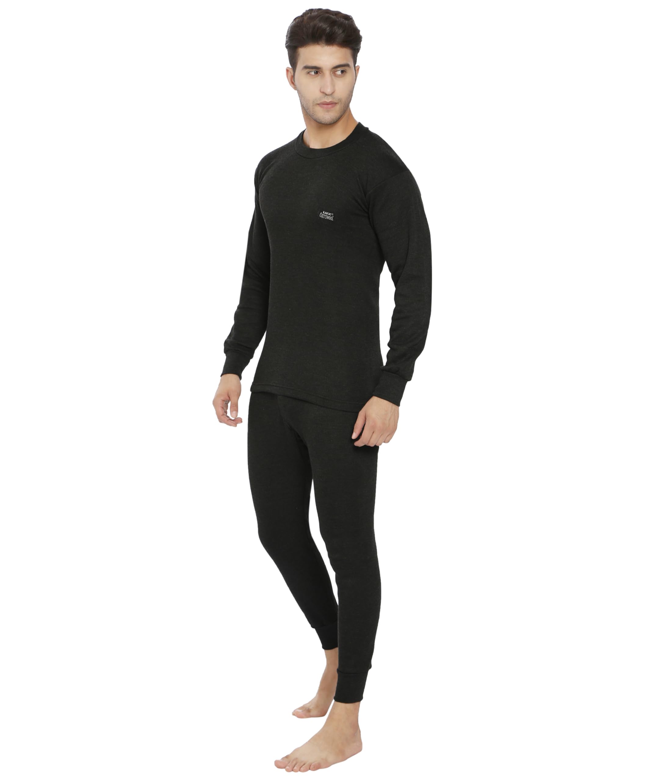Lux Cottswool Men's Thermal Top & Bottom Set - Black