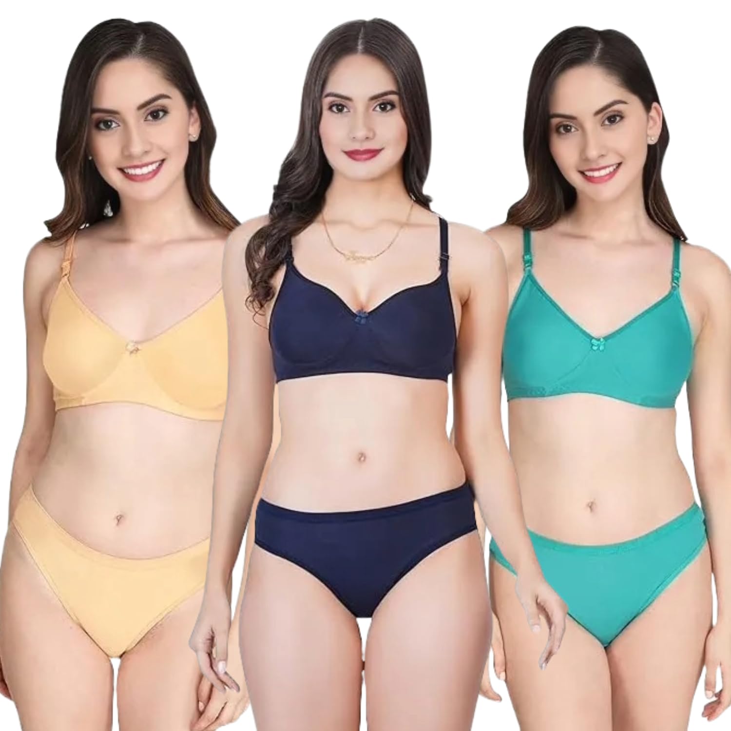 MK 3-Piece Lingerie Set for Women - Sage Green, Blush Pink, Navy Blue