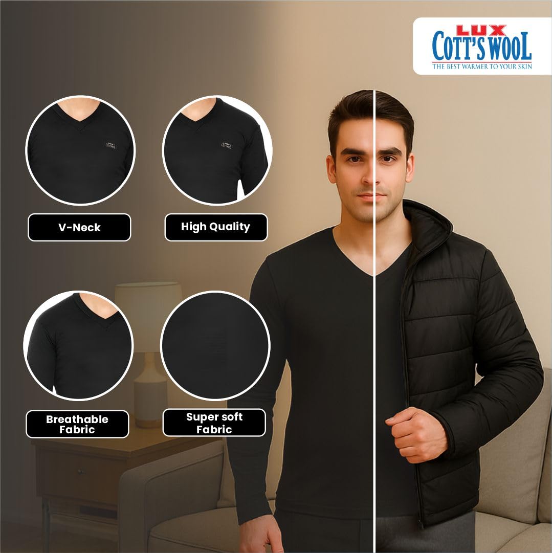 Lux Cott Men's Wool Thermal Set - Black - Image 4