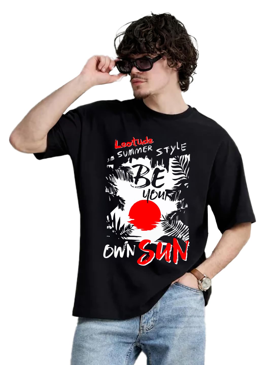 LEOTUDE Men's Oversized Tshirt - Black