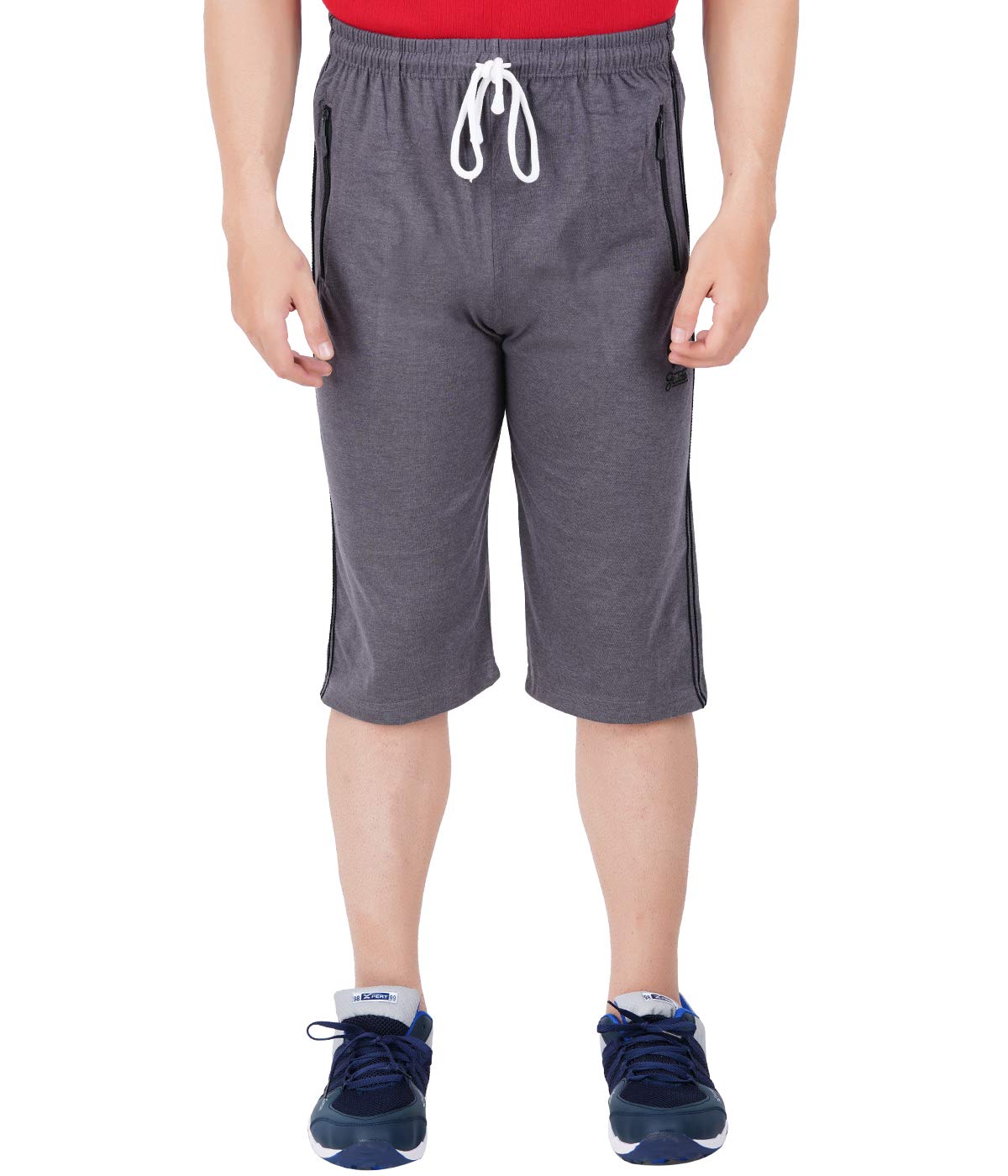 Men's Cotton Capri Shorts - Gray & Black - Image 4
