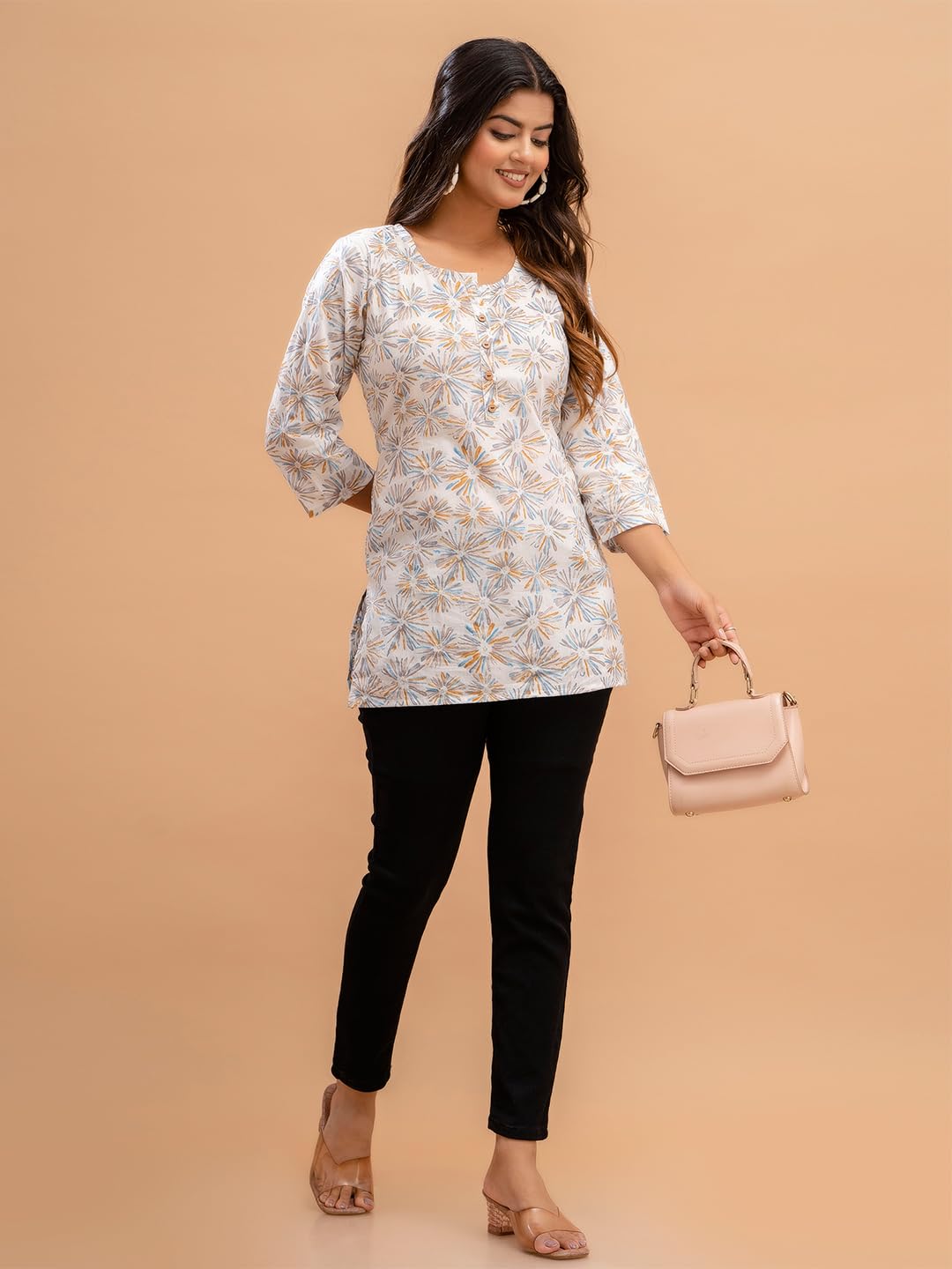 feranoid Women Cotton Printed Kurti - Off White - Image 5