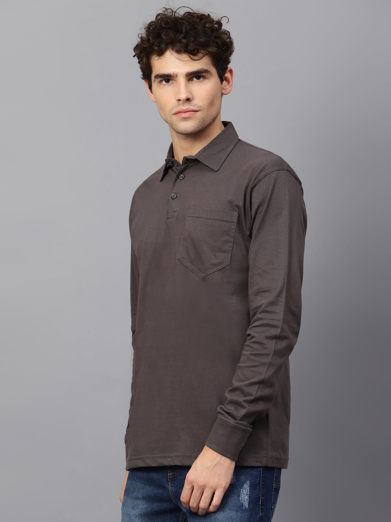 FLEXIMAA Men's Steel Grey Polo Neck T-Shirt - Image 5