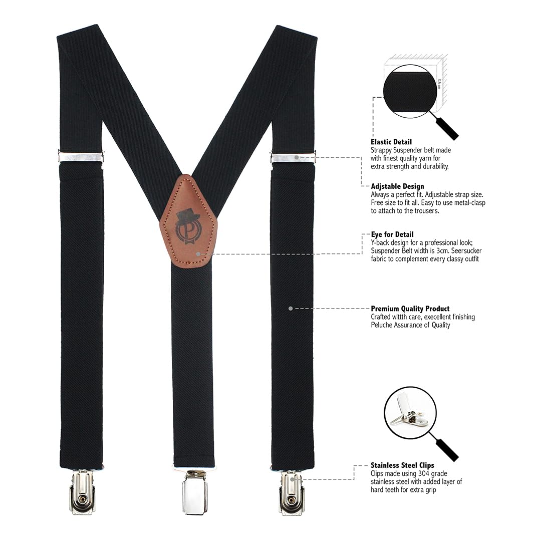 Peluche Elastic Suspenders for Men - Black - Image 3