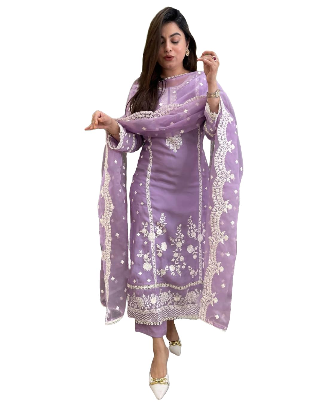 GoSriKi Women's Rayon Blend Kurta with Pant & Dupatta - Purple