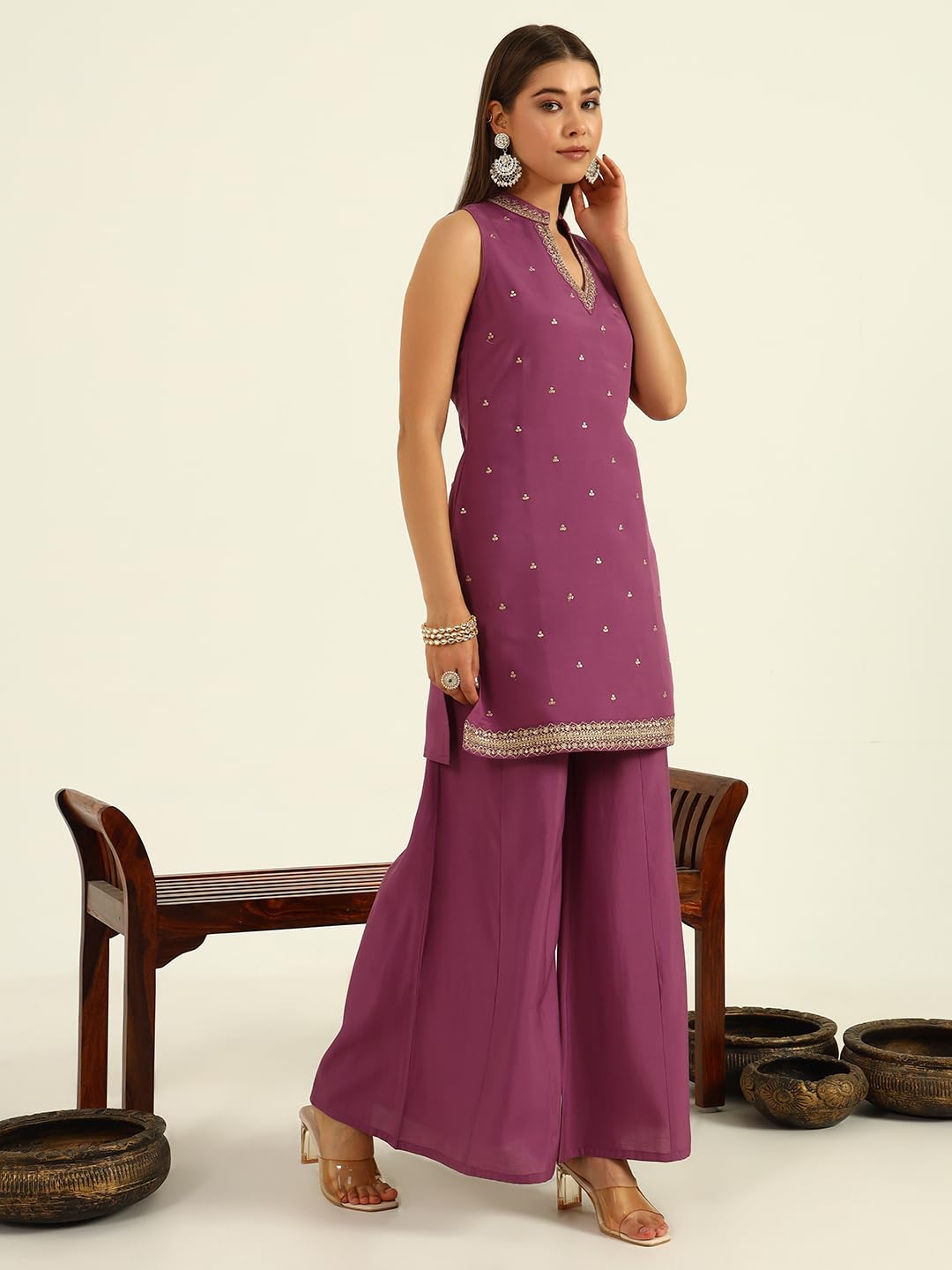 FIORRA Women's Lavender Chanderi Kurta Set - Image 2