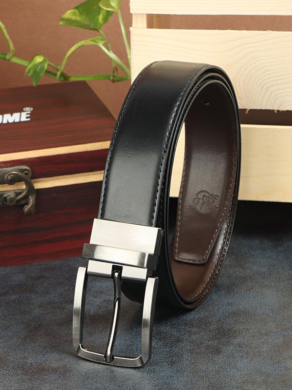 ZEVORA Leather Reversible Belt for Men - Black/Brown - Image 2
