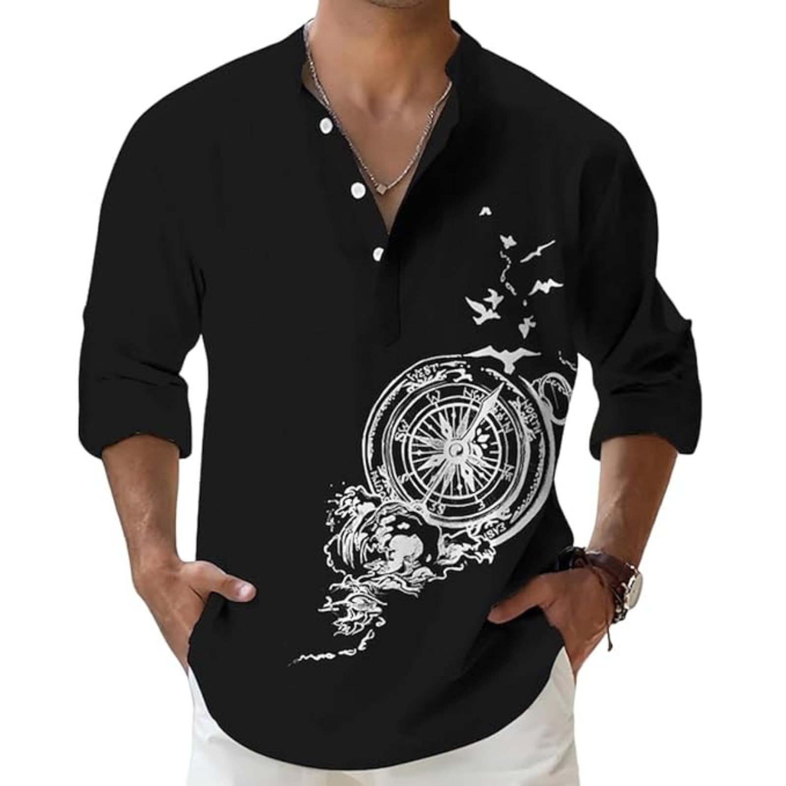 DEELMO Men's Black Mandarin Collar Kurta