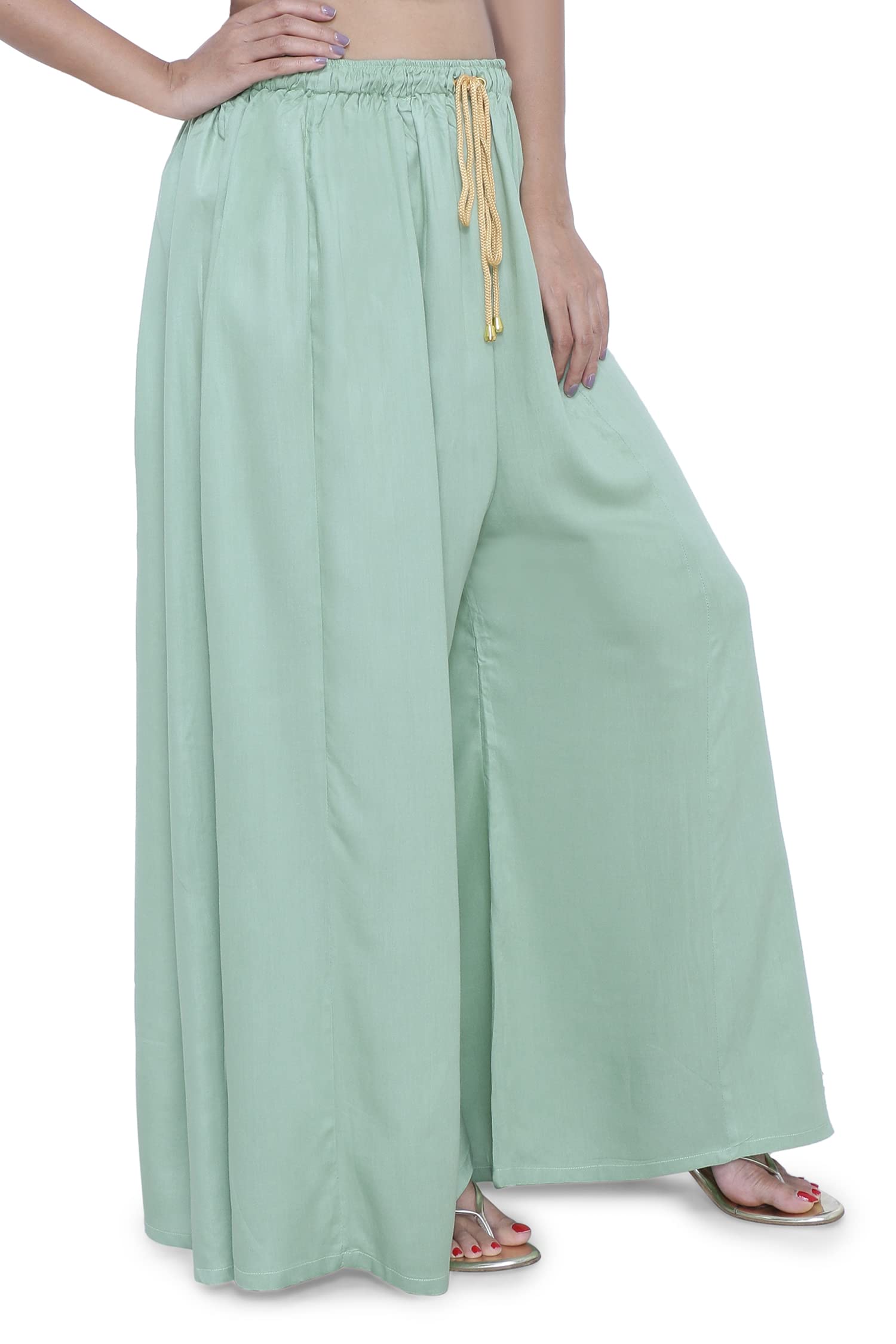 Ayesha Creations Women Rayon Flared Palazzos - Pista Green - Image 4