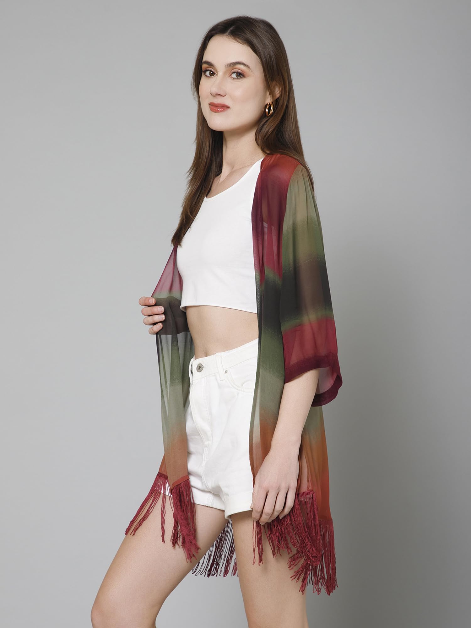 Kimono Shrug for Women - Purple & Green - Image 4