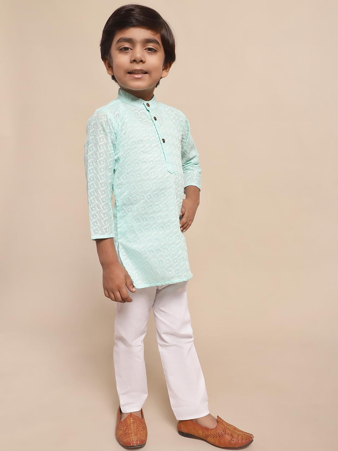 Superminis Chikankari Kurta Set for Baby Boys - Sea Green - Image 5
