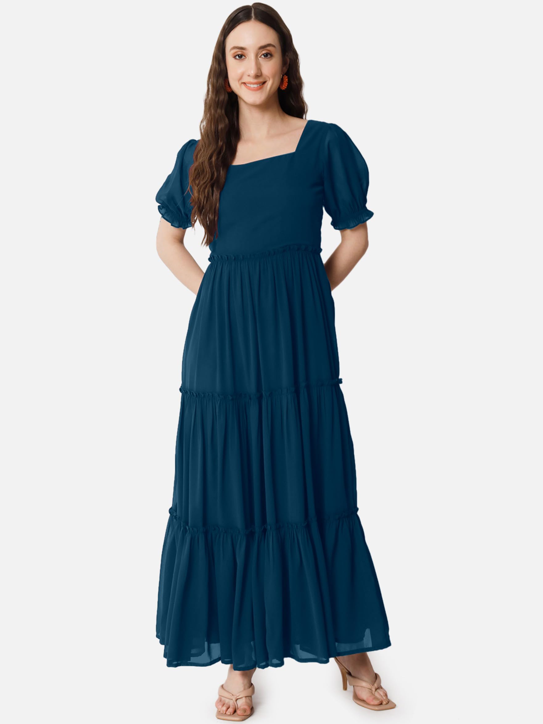 Femvy Georgette Maxi Gown for Women - Blue - Image 5