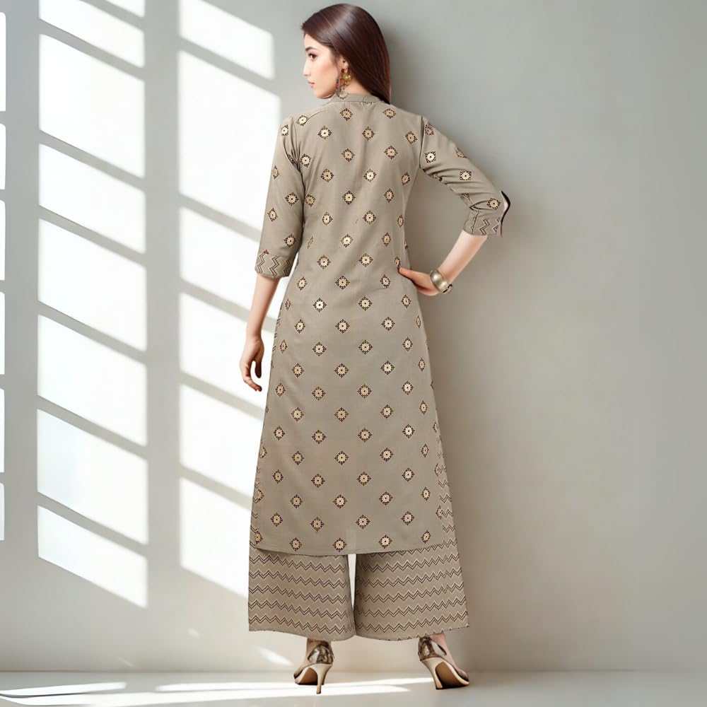 SHIENZY Women's Cotton Blend Kurta Pant Set - Beige - Image 3