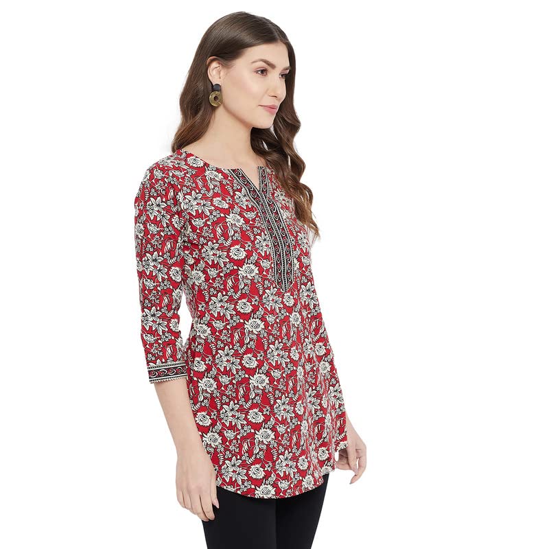 Meesan Women's Cotton Printed Kurti - Red - Image 4