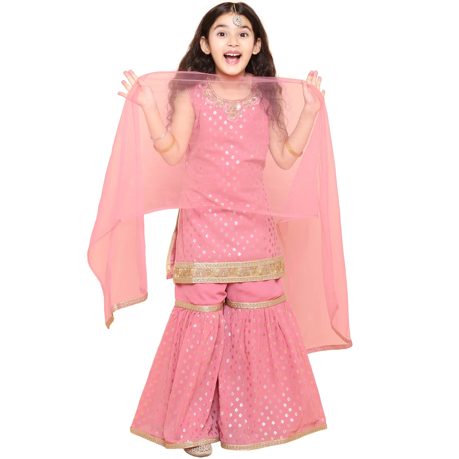 AJ DEZINES Girls Georgette Sharara Kurta Set