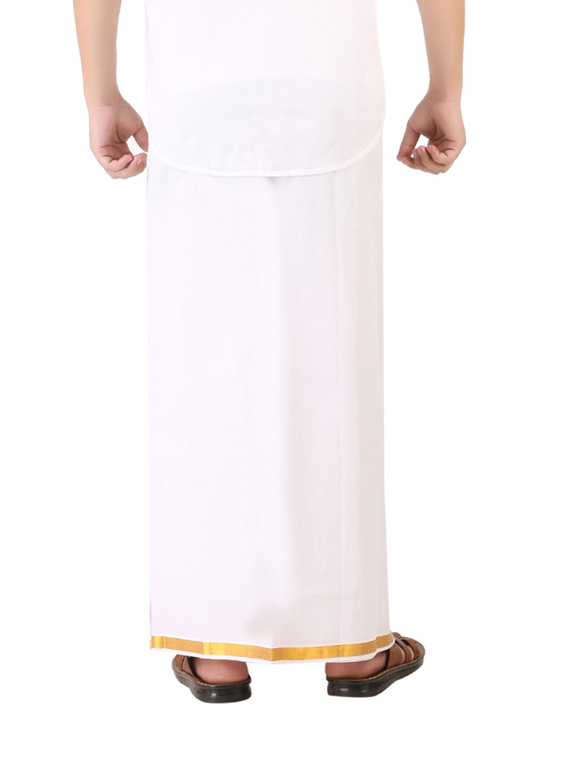 PRAKASAM Cotton Dhoti with Gold Jari Border - Image 5