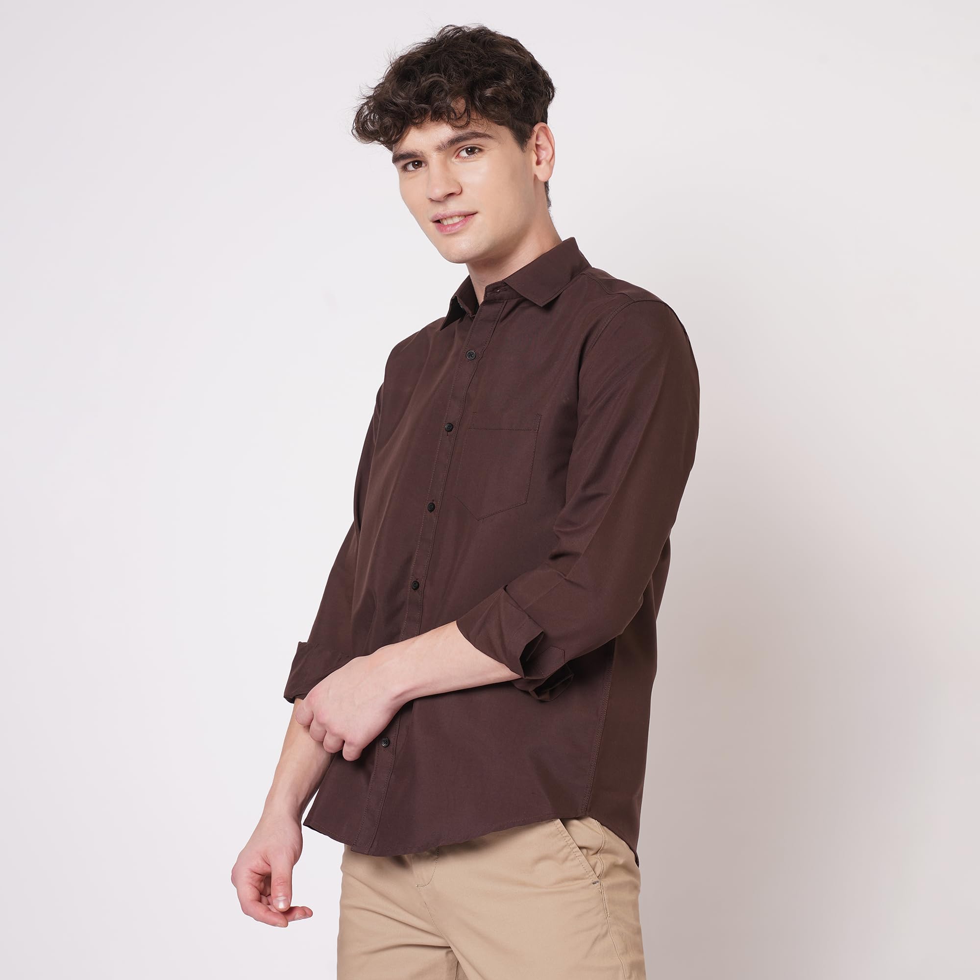 Men's Cotton Shirt - Dark Brown - Image 4