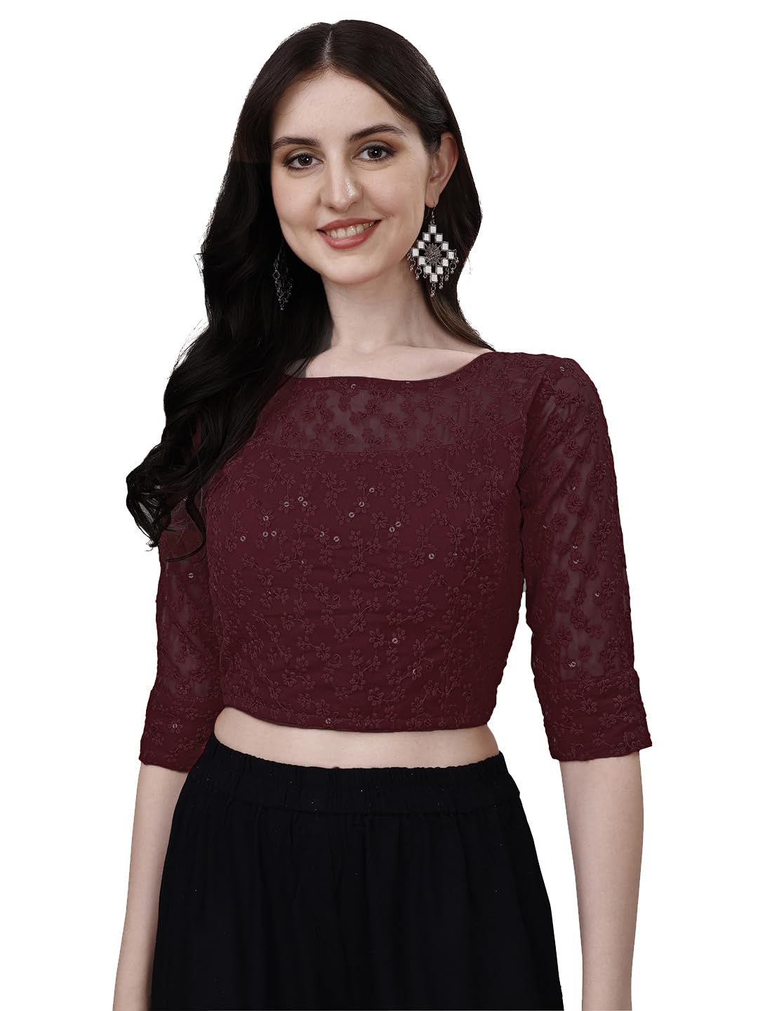 Maroon Georgette Boat Neck Blouse for Women