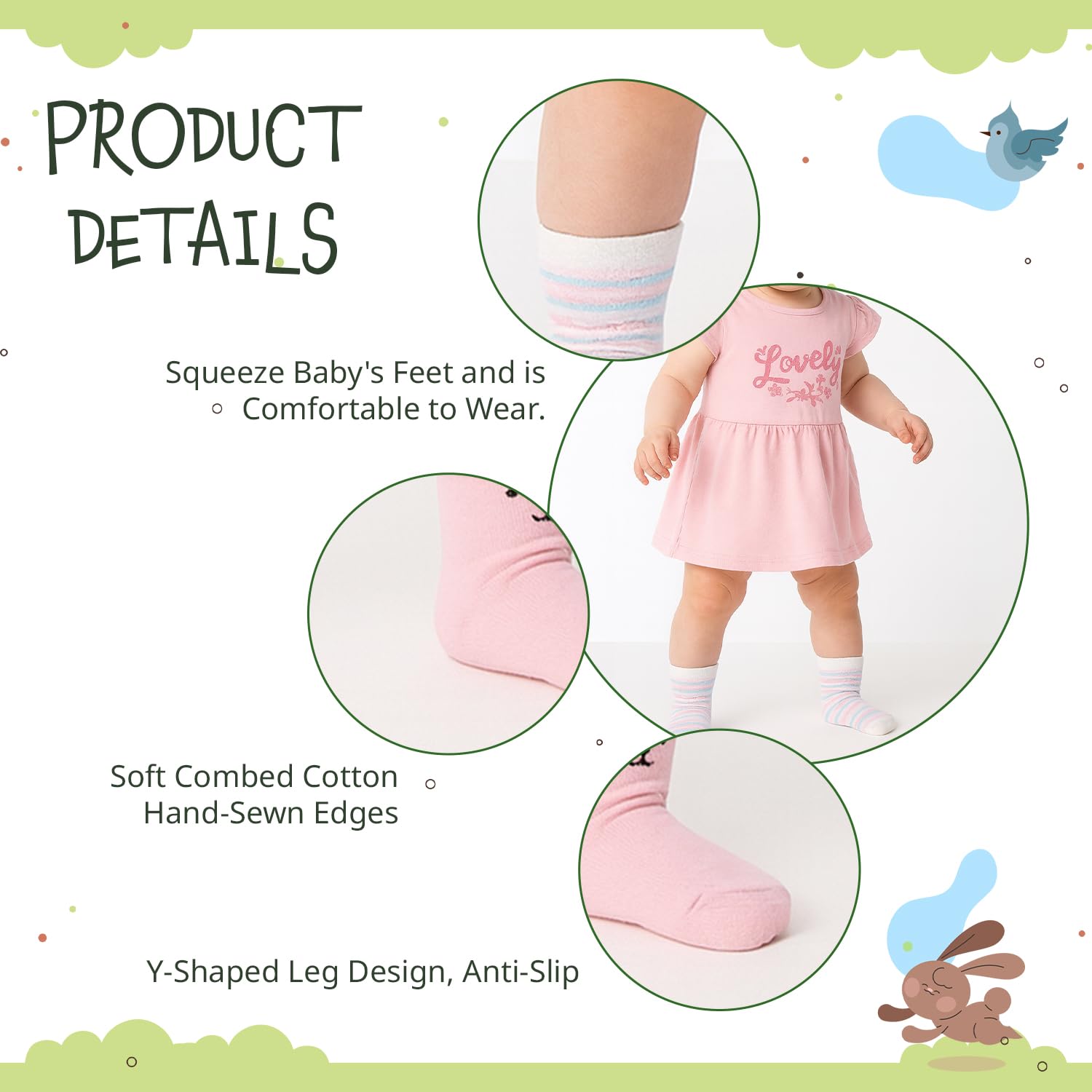SYGA Baby Non Slip Cotton Socks - Pink - Image 4