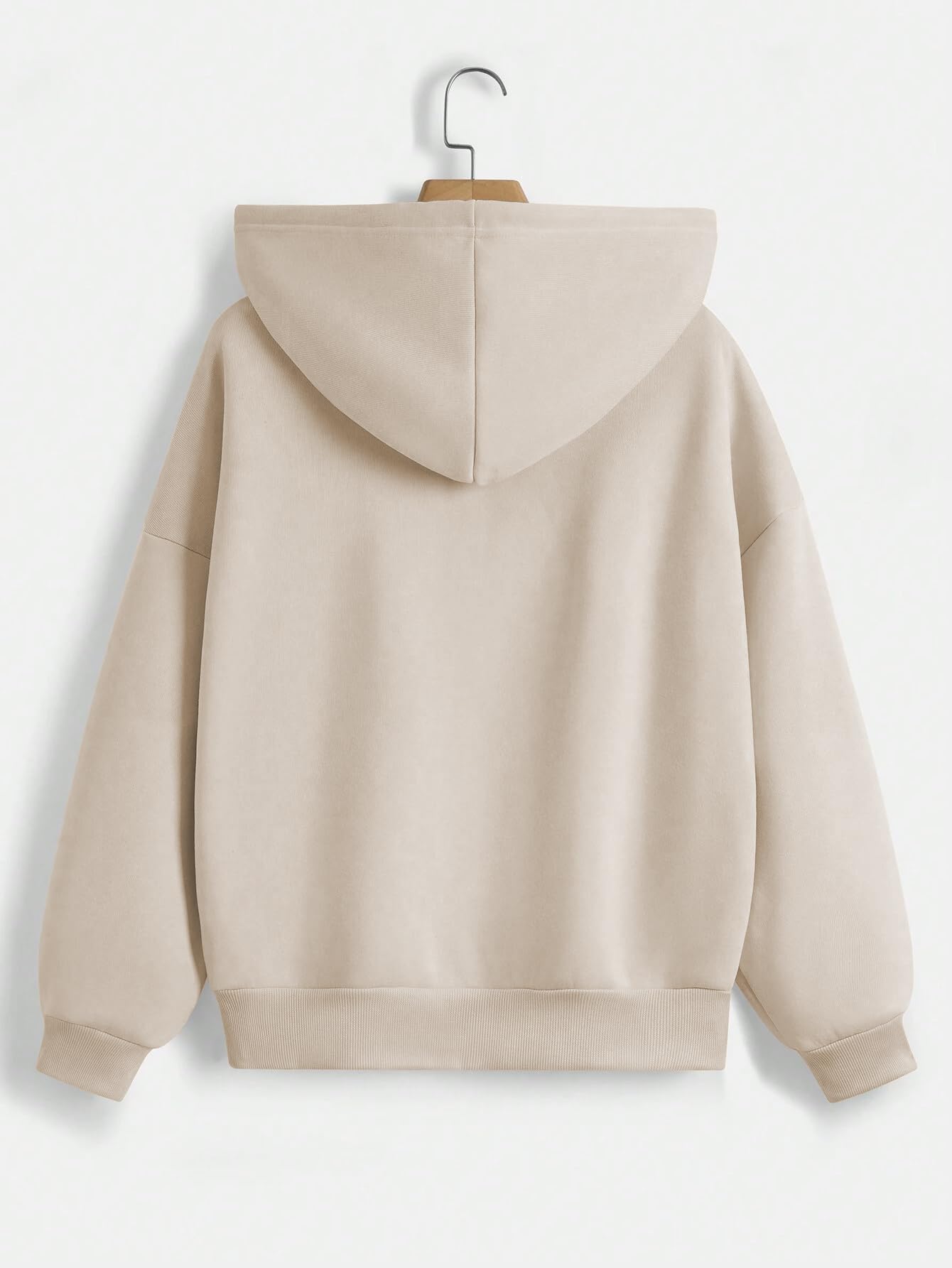 TAGAS Women's Solid Zipper Hooded Sweatshirt - Beige - Image 3