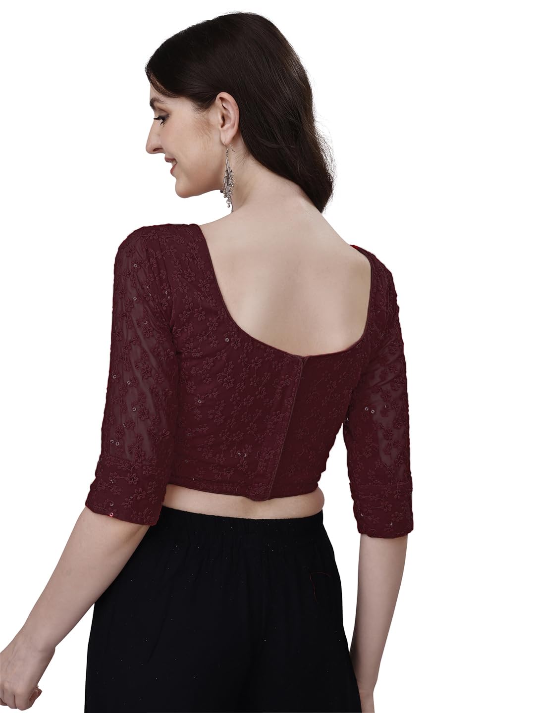 Maroon Georgette Boat Neck Blouse for Women - Image 4