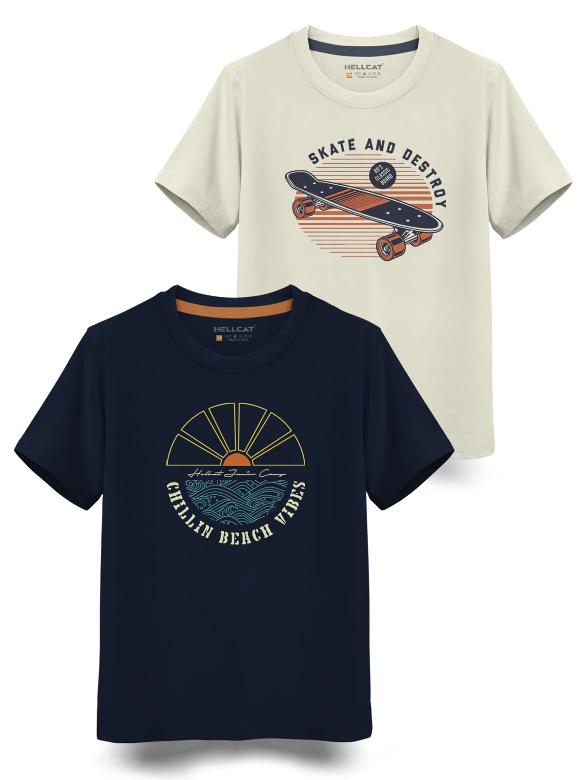 HELLCAT Typographic Printed T-Shirt for Boys - Navy Blue