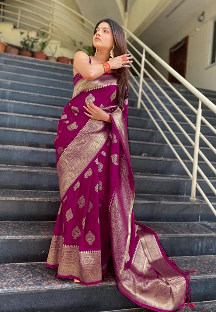 Kanjivaram Silk Saree with Blouse Piece - Wine - Image 2