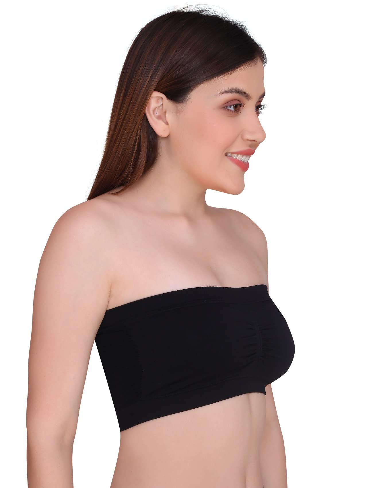 PLUMBURY Wireless Seamless Tube Bra for Women - Black Beige - Image 3