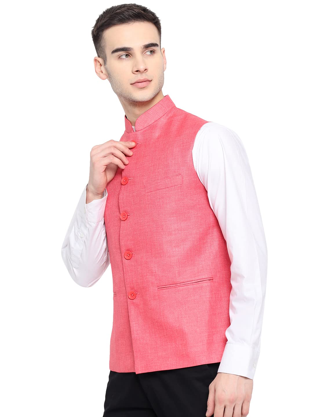 Vastraa Fusion Men Nehru Jacket - Rose - Image 2