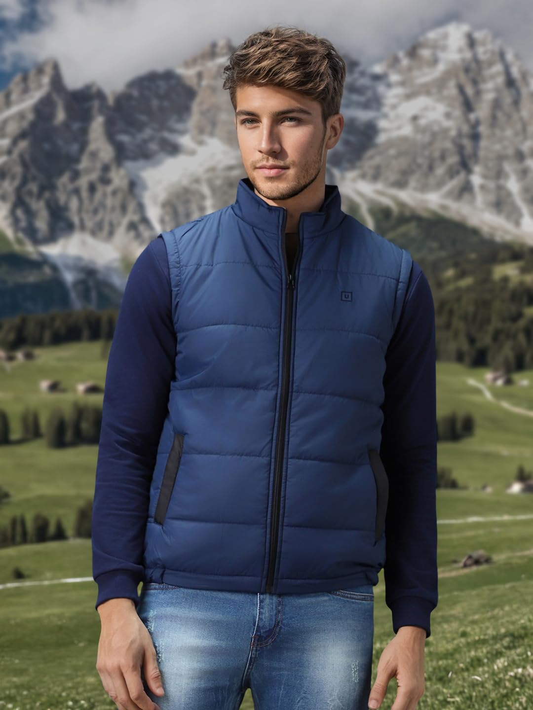 Urbano Fashion Men's Blue Sleeveless Puffer Jacket - Image 2