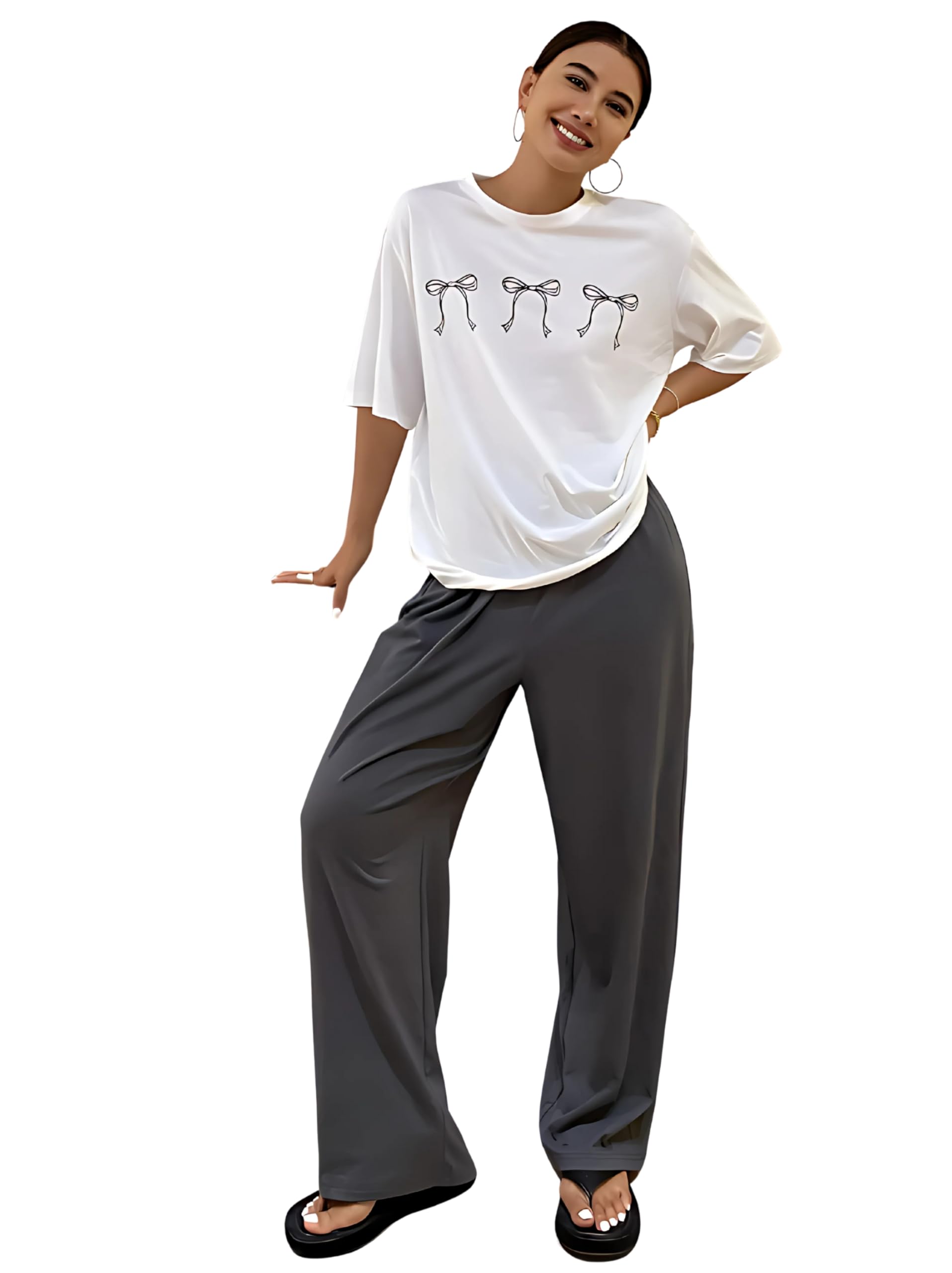 KSHS White Bow Printed Nightwear for Women