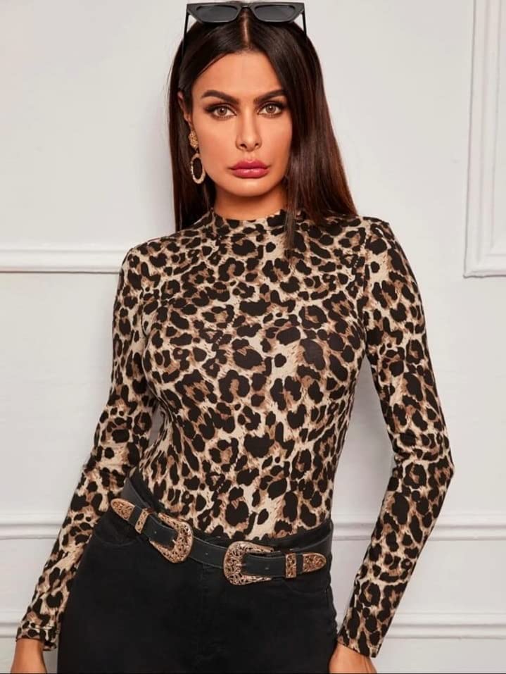 Empire Leopard Print High Neck Top for Women - Image 3
