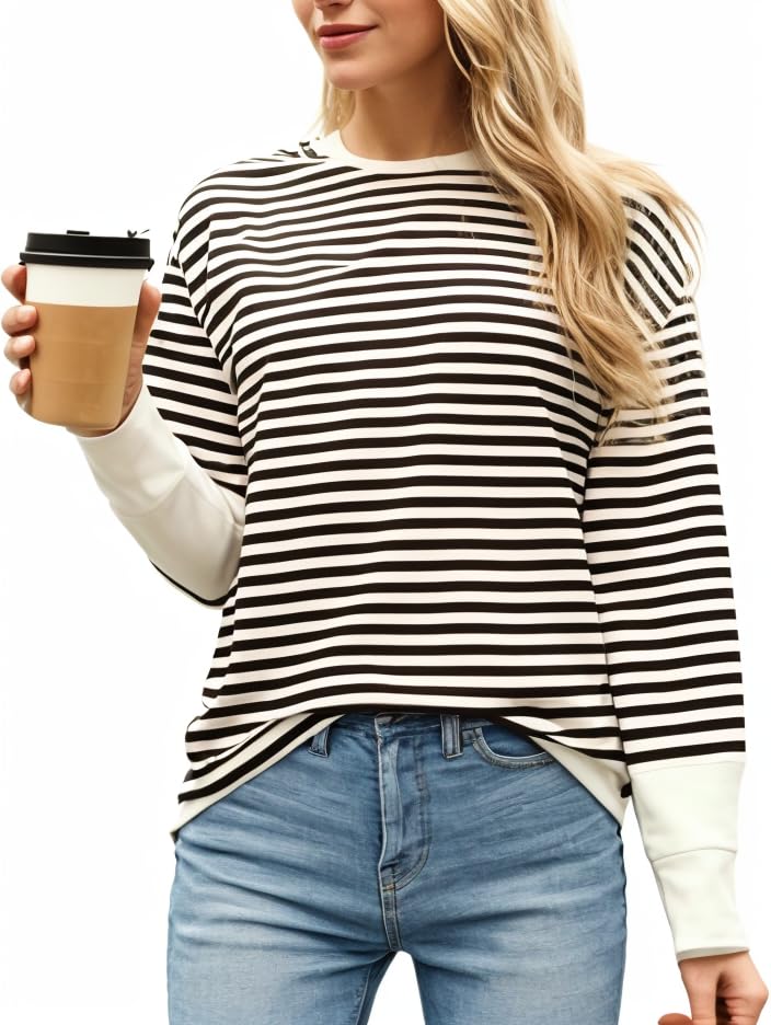 Mack Jonney Brown Striped Long Sleeve Tee for Women