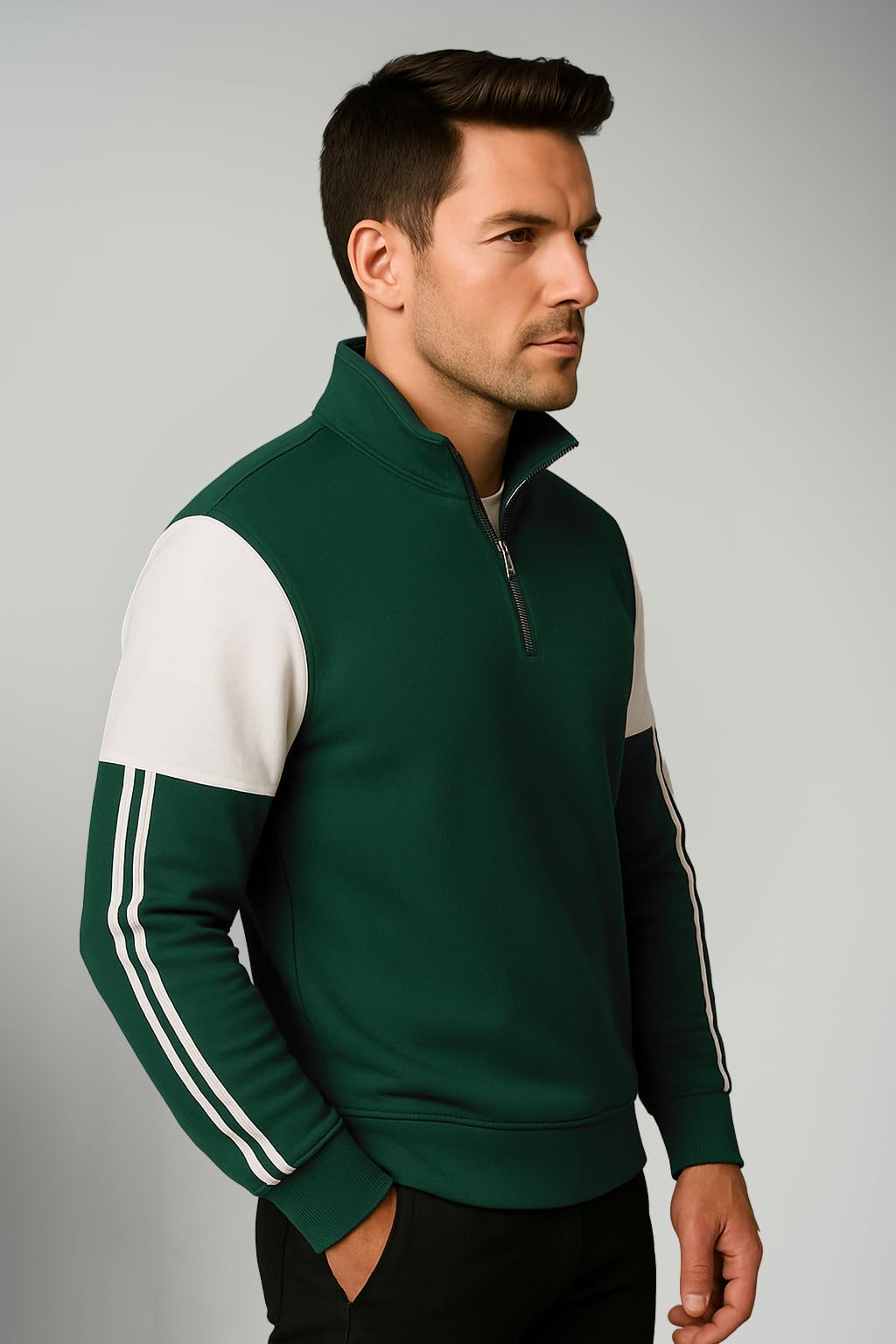 GarbGlide Stripe Half Zipper Sweatshirt for Men - Green - Image 4